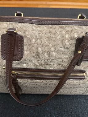 Coach Signature Brown Monogram Satchel Shoulder Bag Zip Top Classic